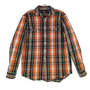 Vintage Polo Ralph Lauren Mens Heavyweight Button Down Shirt Medium Orange Plaid